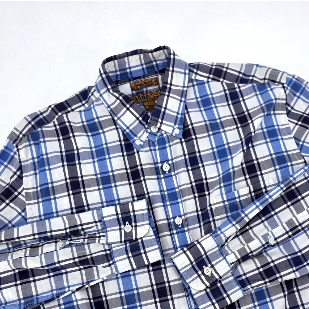 Pronto Uomo Blue Mens Large Modern Fit Plaid Button‎ Down Shirt Long Sleeve